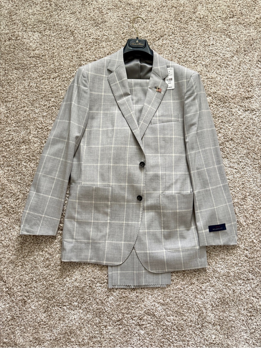 NWT Brooks Brothers 1818 Milano 40R Drago Gray Windowpane Wool Suit